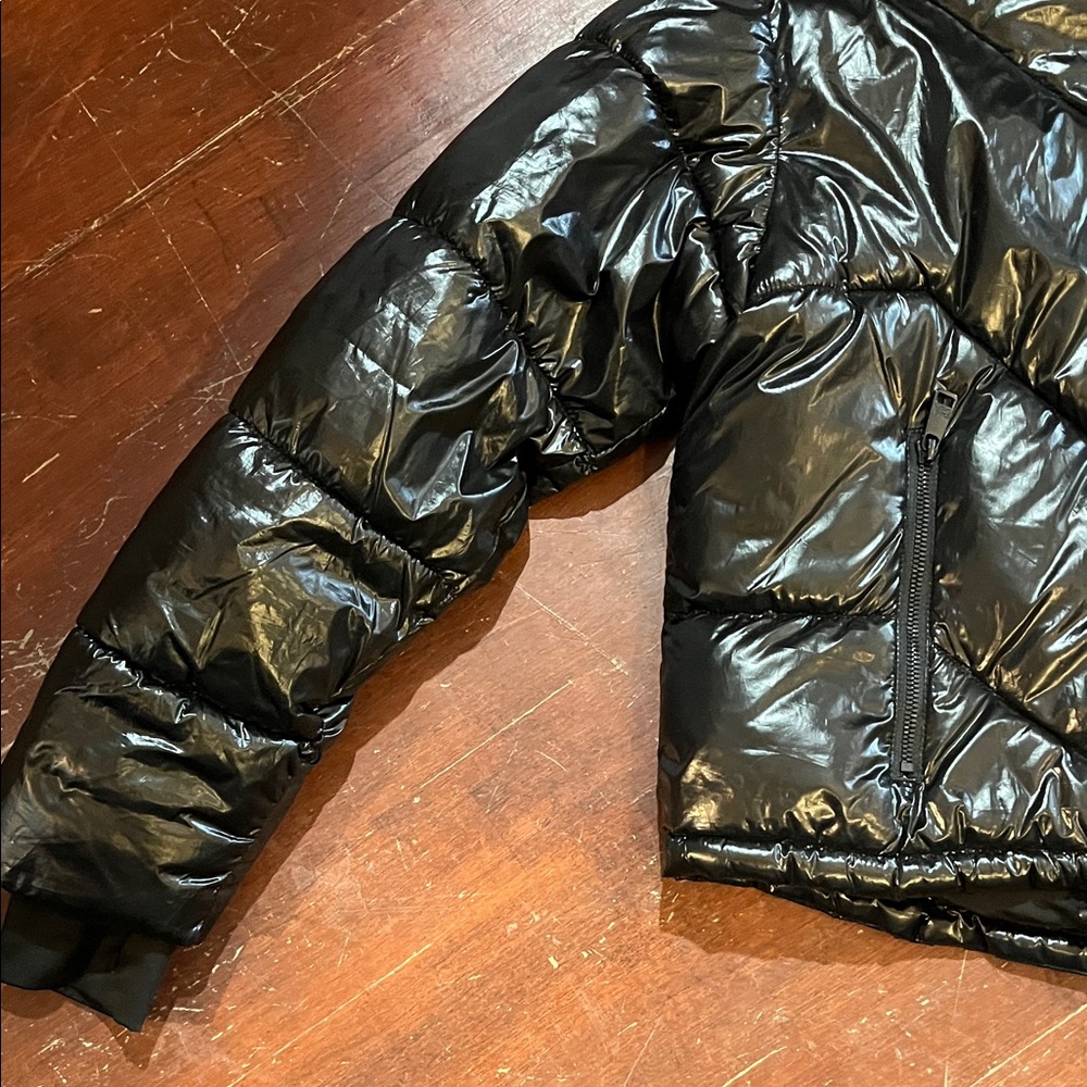 Love & Sports Glossy Black Puffer Jacket - Shiny Finish - Picture 4 of 13